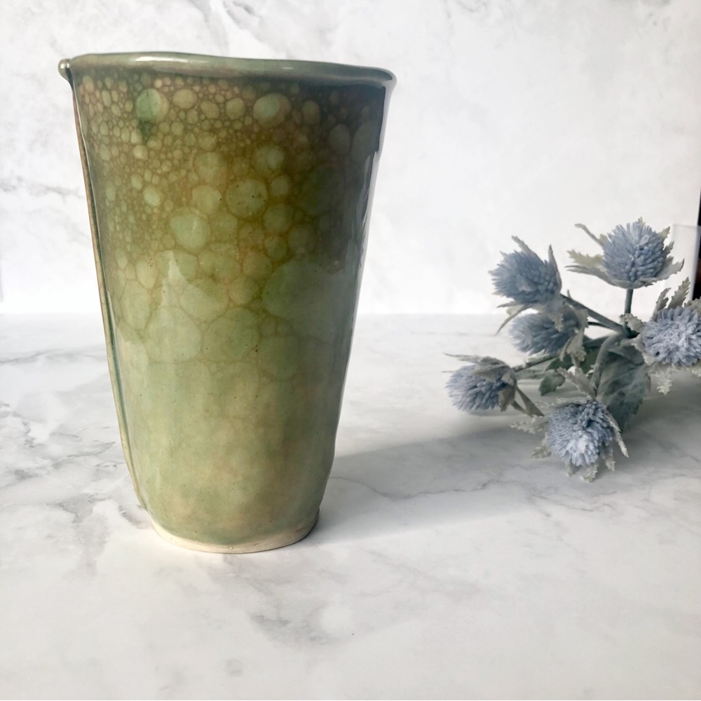 Ceramic Green Glazed 6 inch Vase Signed by Artist